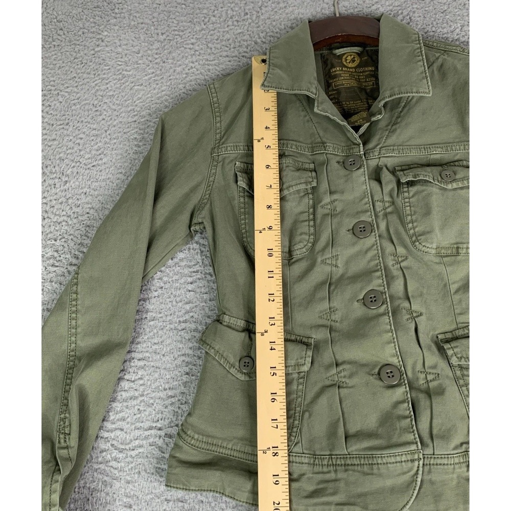 Lucky Brand Jacket Women XS Olive Green Stretch Button Utility Military Y2K - Picture 3 of 8